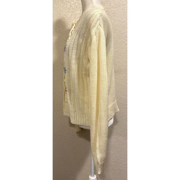 Half Time Vintage 80s Cream Crochet Cardigan Sweater - Picture 3 of 7